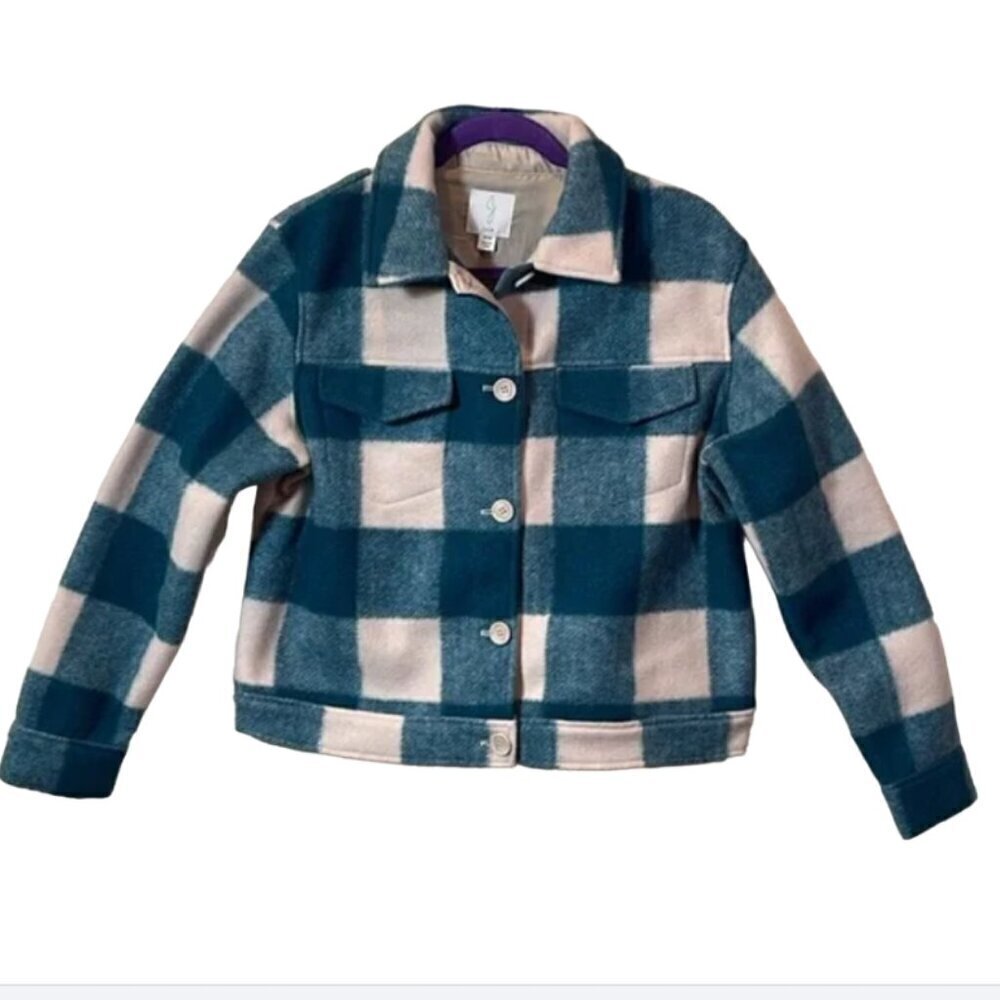 Joie Teal Buffalo Plaid Check Shacket Lightweight Jacket size medium